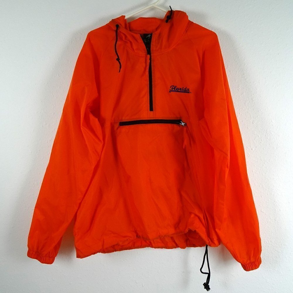 Florida Windbreaker Rain Jacket Men's XL Orange Packable 1/4 Zip Embroidered